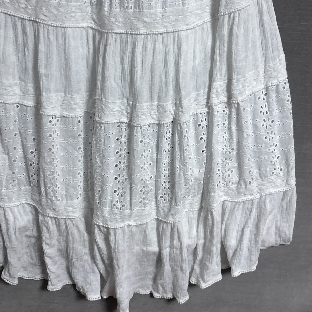 Free People Dress M White Eyelet Tiered Midi Boho Balloon Open Back Festival - Picture 8 of 13